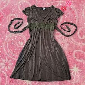 VINTAGE Babydoll Brown Y2K Fairycore Coquette Midi Dress